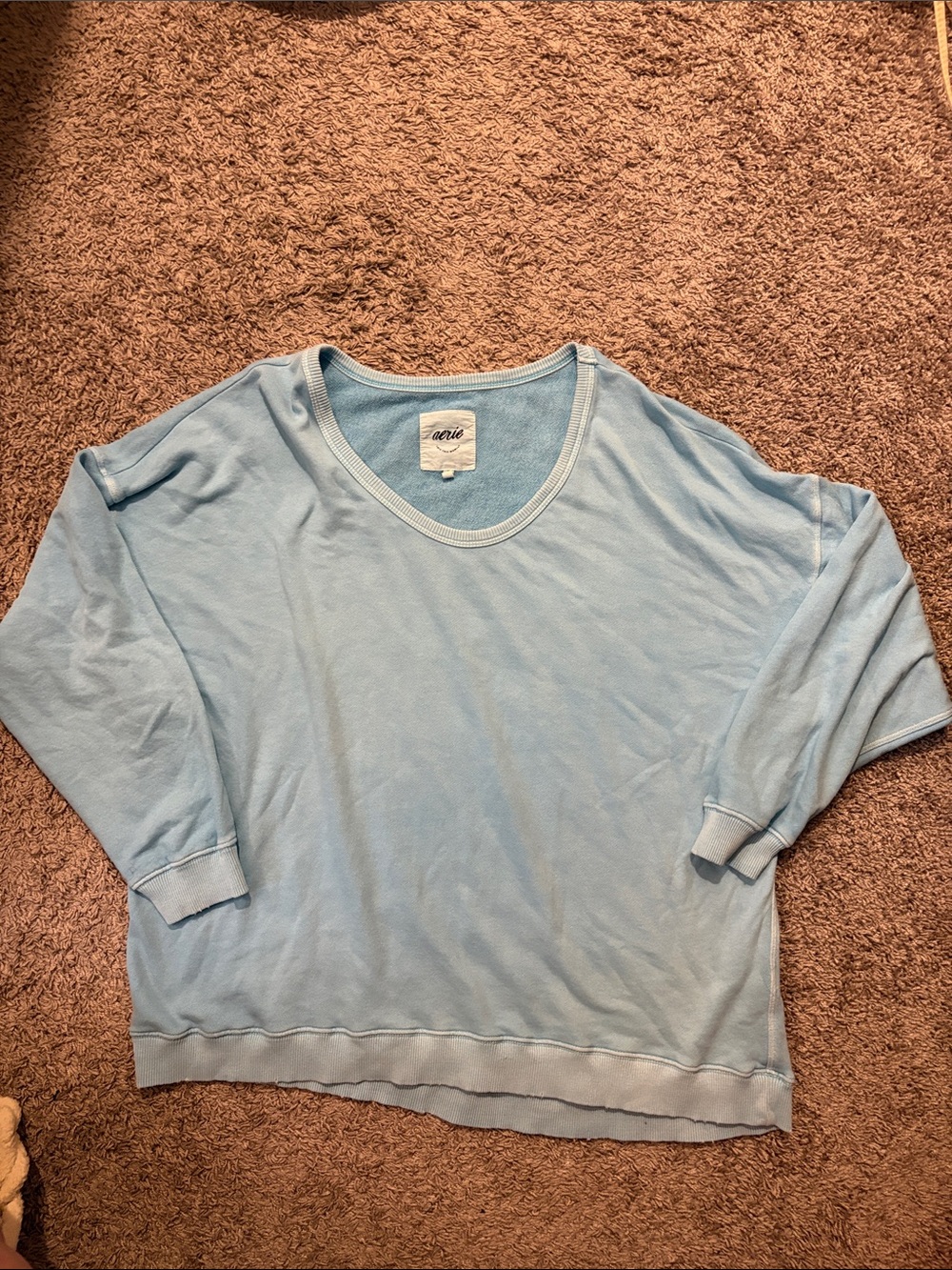 aerie Pale Blue Boxy Crewneck Sweatshirt